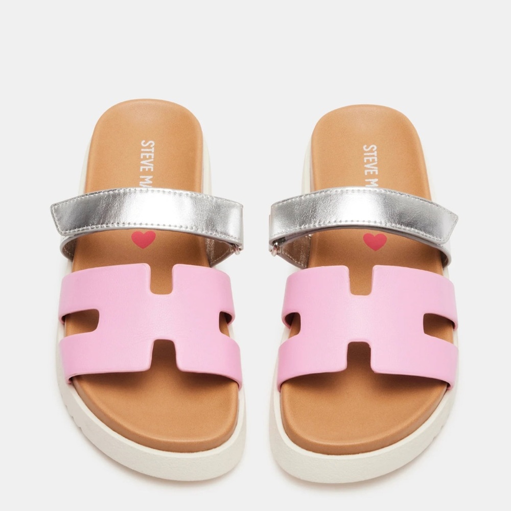 Steve Madden Pink and Silver Slide Sandals